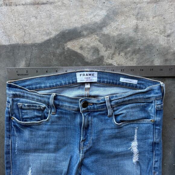 Frame Denim Le Garcon Skinny Jeans Women's 26 Blue Distressed Mid Rise Stretch - Picture 9 of 11